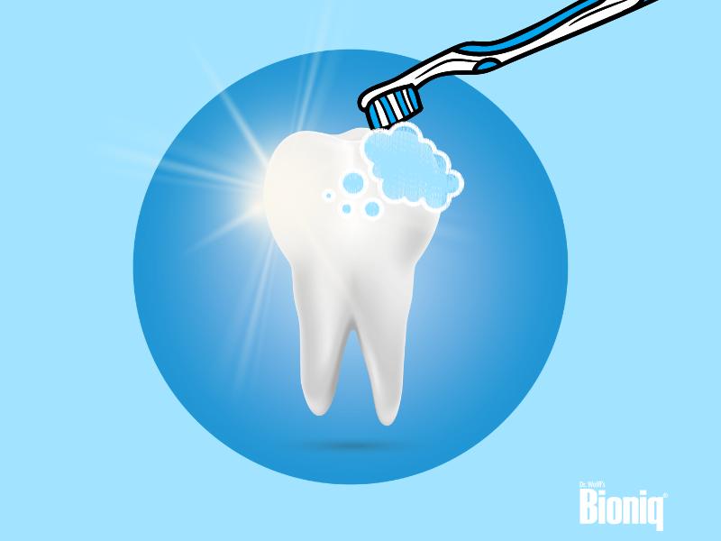 Grafische Darstellung eines weißen Zahns mit einer Zahnbürste als Sinnbild für Zähne natürlich aufhellen mit einer Zahnpasta für weißere Zähne